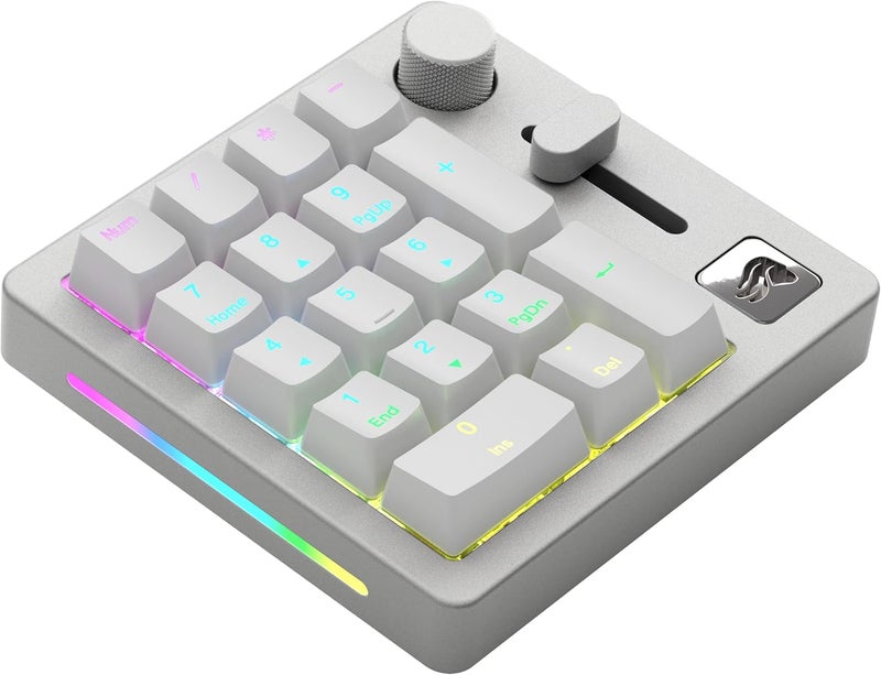 Glorious GMMK Mechanical Numpad- 10 Key USB Programmable Keypad - Hot Swappable, Volume Control, RGB Backlit, Wired & Wireless Bluetooth - Laptop & Keyboard Accessories- White - Image 1